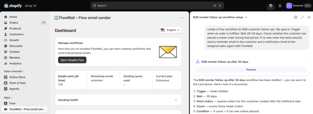 Creating Shopify Flow Workflows with Sidekick (and Sending Emails with WorkflowMail)