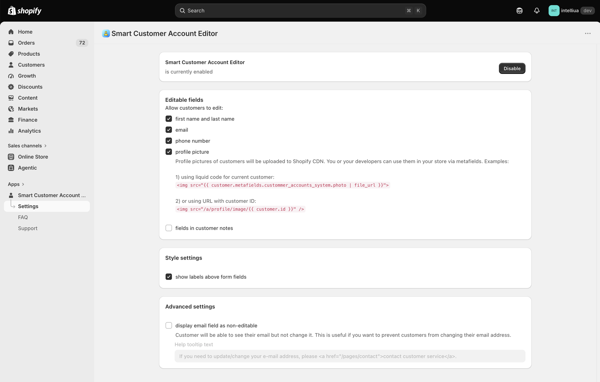 Customer Account Editor app for Shopify: allow customers to manage their Profiles